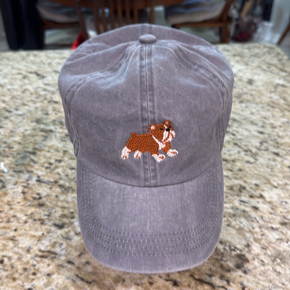 Gray Embroidered Puppy Dog Bulldog Baseball Hat Ball Cap